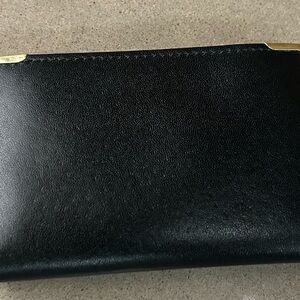 Wallet leather Elegant Black Wallet with Gold Corners-card or picture holder